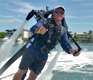 Shattuck has some fun with the Keys' latest craze, the JetLev jet pack experience.
